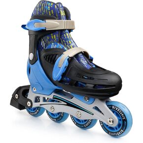 New-Bounce Adjustable Inline Skates for Girls and Boys - for Kids, Teens, and Young Adults Outdoor Roller Skates for Boys Ages 8-12 for Beginners & Advanced | Blue