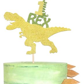 1 Pack Dinosaur 3rd Rex Happy Birthday Cake Topper Glitter T-Rex Third Cake Pick Baby Shower 3rd Birthday Dinosaur Theme Party Cake Decorations Supplies Green