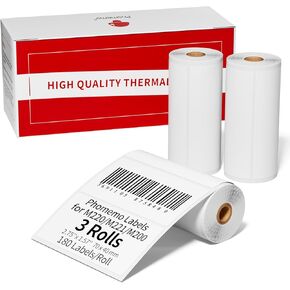 [3x180 pcs] Phomemo Labels Square label, 2.95"x1.57" (70x40mm) Compatible with M220/M221/M200/M250 Labels Maker, White, 180 Labels/Roll, Multi-Purpose Adhesive Thermal Phomemo Original Labels, 3 Rolls