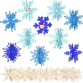 20 Pcs Snowflakes DIY Wooden for Crafts 3D Wood Snowflake Christmas Table Decorations Winter Snowflake Signs Winter Wooden Xmas Fireplace Unfinished Blank Wood Snowflake Christmas Party Home Gift