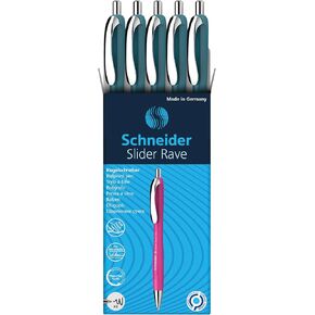 Schneider® Limited Edition Slider Rave Colors, XB (Extra Broad) Ballpoint Pen, Refillable + Retractable, 1.4 mm, Teal Barrel, Blue Ink, Box of 5 Pens (132513)