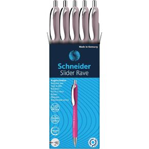 Schneider® Limited Edition Slider Rave Colors, XB (Extra Broad) Ballpoint Pen, Refillable + Retractable, 1.4 mm, Pearl Barrel, Blue Ink, Box of 5 Pens (132519)