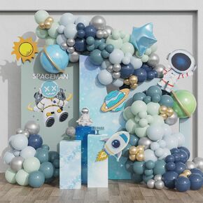 Outer Space Birthday Decorations 150 pcs Universe Astronaut Theme Balloons Arch Kit Navy Blue Sea Blue Pastel Blue Latex Balloons For Boys Kids Birthday Party Baby Shower Decor