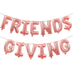 Friendsgiving Decorations Rose Gold Foil Letter 16 Inches Tall Balloons Banner Thanksgiving Friends Party Backdrop
