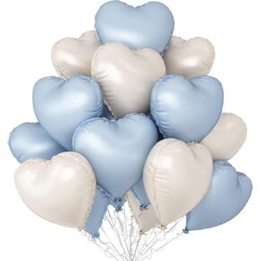 Sage Green White Heart Balloons,12Pcs 18 Inch Oliver Green Cream Foil Love Heart Shaped Balloons for Baby Shower Birthday Party Bridal Engagement Wedding Anniversary Valentines Day Decorations