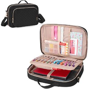 Teamoy Journal Supplies Storage Case, Journal Supplies Holder with Detachable Pen Slots, Travel Organizer Holder for B5 Notebooks, Planner, Pens, Journal Supplies and Accessories, Pink Quilted
