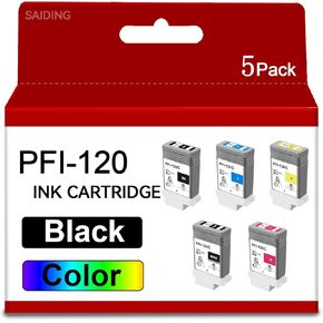 PFI120 PFI-120 130-ml Ink Tank 5-Pack PFI120MBK PFI120BK PFI120C PFI120M PFI120Y Ink Cartridge Replacement for Canon TM-205 TM-300 TM-305 Printer
