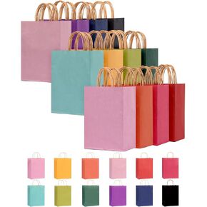 Moretoes 36pcs Paper Gift Bags with Handles Bulk, 7.5"x 4.7"x 10.2" Party Favor Bags, Medium Goodie Bags for Kids Birthday, Crafts, Christmas Party Supplies (12 Colors)