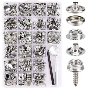 323 Piece Canvas Snap Kit, Meifuly Marine Grade Stainless Steel (Caps, Sockets, Screws, Fabric Base Components) for DIY Cover, Canvas Snap Kit with Material Hole Punch and Setting Tools