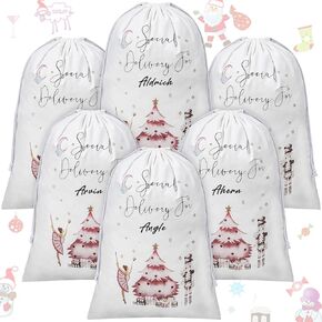 Sweetude 6 Pack Large Christmas Sacks Bags 19.7 x 27.6 Inch Nutcracker and Sugar Plum Fairy Design Canvas Sack Bag with Drawstrings Large Christmas Santa Gift Bags for Xmas Package Storage