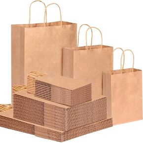 OUTUXED 150pcs Brown Paper Bags with Handles Assorted Sizes Kraft Paper Bags Bulk Gift Bags for Retail, Merchandise, Business, Shopping, Party