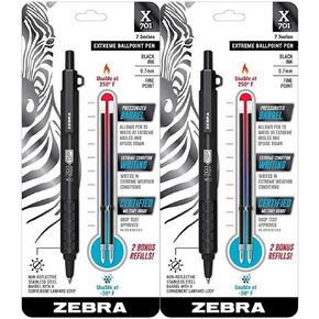 قلم حبر جاف زيبرا X-701 قابل للسحب، نقطة دقيقة 0.7 مم، حبر أسود، لمسة نهائية سوداء غير لامعة مضادة للانعكاس (29811) - عبوتان