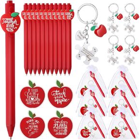 12 Sets Teacher Appreciation Gifts Include Apple Ballpoint Pens Apple Puzzle Keychain with Appreciation Card Gift Bags