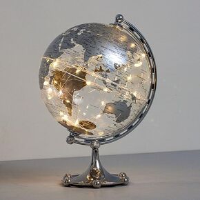 Silver Globe Desk Lamp, 3 meter String Lights, Globe Diam. 20 cm, Warm White Light