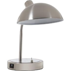 Ore International HBL2128 Leone Flexible Neck Metal Student Task Desk Lamp with USB Port, Brush Silver