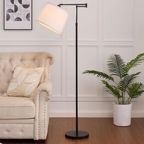 Adjustable Floor Lamp for Living Room, Modern Tall Standing Lamp with Swing Arm, Farmhouse Industrial Floor Lamp for Bedroom, Black Floor Lamp for Reading Home Office, Corner