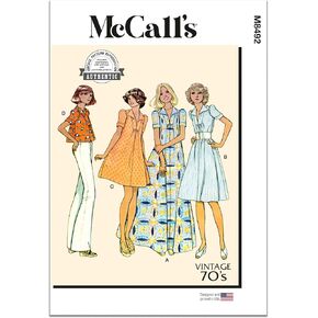 فستان بلوفر من McCall's Vintage 1970's Misses أو حزمة نمط الخياطة العلوية، رمز التصميم M8492، 6-8-10-12-14، متعدد الألوان