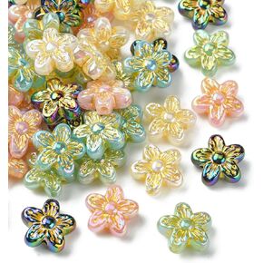 KitBeads 100pcs Random Enamel Flower Beads UV Plating Acrylic Floral European Beads Large Hole for DIY Bracelets Jewelry Making Bulk