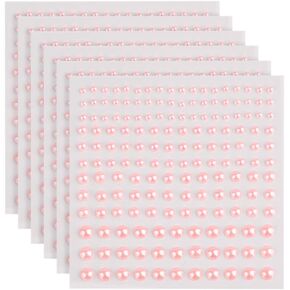 GSHLLO 1980 Pcs Multi Size Adhesive Pearls Flat Back Pearl Stickers Self Adhesive Face Pearls Stick On Body Pearls Makeup Decorative Pearls for Nail Crafts Pink