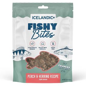 Icelandic+ Fishy Bites: Perch & Herring - 2oz - Dog Treats, Crunchy Mini Snacks, 3 Ingredient Pet Rewards, Preservative Free, Slow Baked, Natural