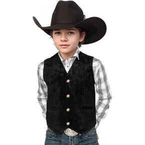 Retro Boys Western Vest Suede Cowboy Style Costume Vest Casual Waistcoat
