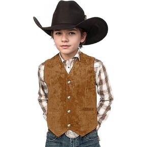 Retro Boys Western Vest Suede Cowboy Style Costume Vest Casual Waistcoat
