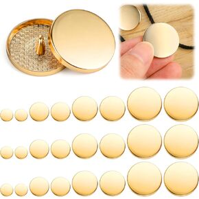 24Pcs Gold Buttons for Blazers, Metal Flat Button, Round Shaped Sewing Buttons Golden Coat Buttons for Women Men Clothes Suit Coat Shirt Jackets Craft 10mm 15mm 20mm 25mm