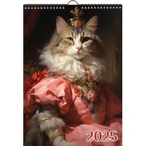 2025 Wall Calendar [12 pages 8"x12"] Queen Cats as Elegant Royal with Gorgeous Victorian Dresses Vintage Book Illustration Poster