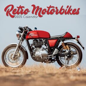2025 Square Wall Calendar - Retro Motorbikes 12 x 12 Inch Monthly View, 16-Month, Transport Theme, Includes 180 Reminder Stickers