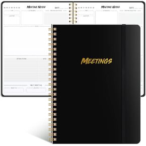 Meeting Notebook For Work Organization - Meeting Planner Notes Notebook With Action Items, Agenda Planner, 160Pages (6.9" X 9.9"), Pocket, Perfect Office Supplies for Men & Women