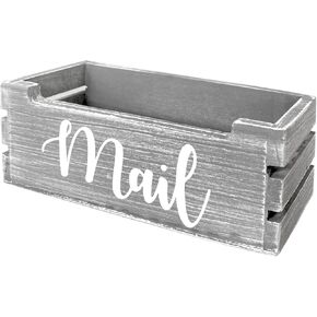 Wood Mail Holder Rustic Grey Mail Organizer Countertop, Farmhouse Wall-Mounted Mail Storage Box Letter Bin Holder for Office Home