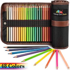 Premium 48 Color Pencil Set with Canvas Roll-Up Organizer Bag