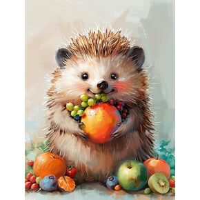Bimkole 5D Diamond Arts Painting Kits Fruit Hedgehog, Full Drill DIY Rhinestone Embroidery Set Paint with Diamonds Art Animal by Number Kits Cross Stitch Home Wall Craft Decoration (12x16Inch)
