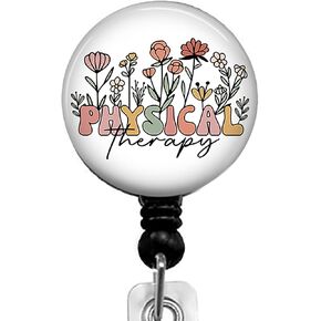 Physical Therapy Flowers Retractable ID Card Badge Holder with Alligator Clip, Name Nurse Decorative Badge Reel Clip on Card Holders
