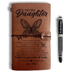 To My Daughter Leather Journal, Engraved Gift Pen, Roller Ballpen, Ballpoint Pen, Leather Notebook and Pen Gift for Daughter, 160 Pages Notebook, Graduation Back to School Birthday Christmas Gift-A1