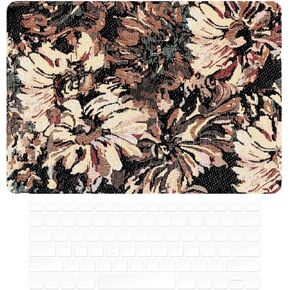 Compatible with 2018/2020 MacBook Air 13 A1932/A2179/A2337 Elegant Plant Flower Fabric Laptop Hard Shell Case with Keyboard Cover(Brown Floral, 2018/2020 MacBook Air 13 A1932/A2179/A2337)