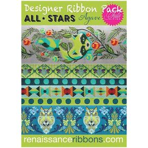 Renaissance Ribbons Tula Stars Agave-Designer Pack Ribbons, Pink,Silver