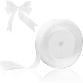 Molain White Ribbon, 50 Yards 4/5 inch White Organza Chiffon Ribbon for Gift Wrapping Flower Bouquet Bow Making Wedding Party Home Decoration Wreath Sewing DIY Hair Accessories Decoration in Kuwait