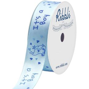 Ribbli Satin Elephant Baby Boy Craft Ribbon,7/8-Inch x 10-Yard,Light Blue,Use for Hair Bows,Wreath,Birthday,Baby Shower,Diaper Cake,Gift Wrapping,Party Decoration,All Crafting and Sewing