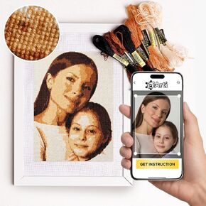 IT Arti Personalized DIY Embroidery Kit - Turn Any Photo Into Cross Stitch Artwork - App Supported Cross Stitch Kits for Beginners Adults - Beginner Embroidery Kit - Counted Embroidery Starter Kit