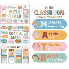 Noveread 4 Pcs Math Posters Math Classroom Decor 11 x 17 Inch Boho Classroom Posters Math Party Decorations Math Classroom Supplies for Middle School High School Classroom Decoration