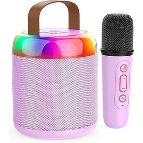 Mini Karaoke Machine for Kids Portable Bluetooth 5.3 Speaker Led Lights with 2 Wireless Microphones Karaoke Gifts for Girls Boys Audlt Birthday Christmas Indoor Outdoor Home Party (Purple)