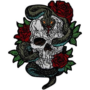 ZEGINs Snake with Skull Patch Embroidered Applique Badge Iron On Sew On Emblem