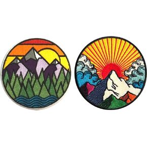 2pcs Mountain Adventure Patches Set Bundle - Colorful Fully Embroidered Cool - Iron On/Sew On Patches