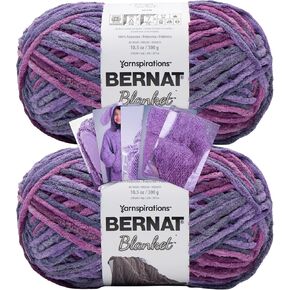 Bernat Blanket Yarn - Big Ball (10.5 oz) - 2 Pack with Pattern Cards in Color (Purple Sunset)