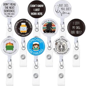 Gueevin 10 Pcs Funny Nurse Badge Reel Retractable Bulk for Nurses Medical Pharmacy Badge Reel Cute Cool ID Tag Card Holder Clips for Men Women Lanyard Supplies Accessories(Funny Style)