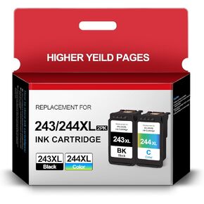 243XL and 244XL Combo Pack Ink Cartridge for Canon Printer Ink PG-243 CL-244 for Canon PG243 CL244 XL Compatible for TS3122 MX492 MG2522 MG2922 MG2420 TR4520 Printer (1 Black 1 Color)