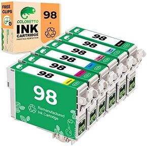 COLORETTO Remanufactured Ink Cartridge Replacement for Epson 98 T098 Used for Artisan 730 810 837 (1 Black,1 Cyan 1,Magenta,1 Yellow,1 Light Cyan,1 Light Magenta)
