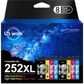 Uniwork 252XL Ink Cartridges 8 Pack, Remanufactured for 252XL Ink Cartridge for Epson Printer 252 XL 252XL Ink Cartridges Combo Pack for Workforce WF-3640 WF-3620 WF-7110 WF-7710 WF-7720 WF-7620 Ink