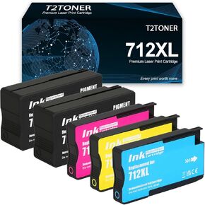 712XL Ink Cartridges 5-Pack Remanufactured 712 Ink Cartridge 80ml Replacement for DesignJet T650 T630 T250 T230 T210 Studio Plotter Printer(2X Black,1x Cyan,1x Magenta,1x Yellow)